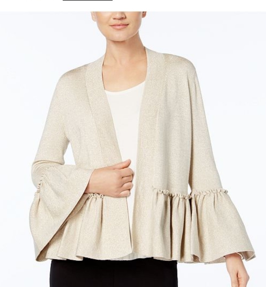 Alfani petite metallic ruffled cardigan PM